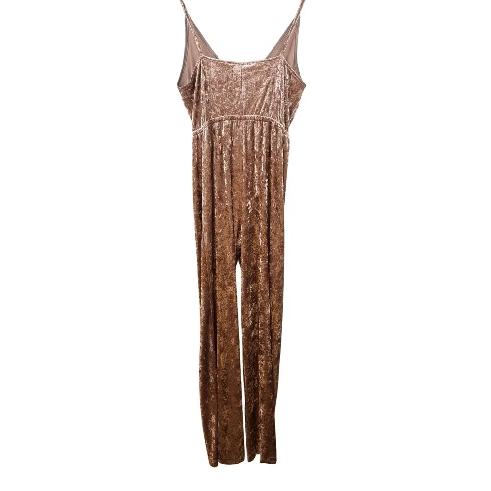 Crushed Velvet Wide Leg Retro Jumpsuit Women Size 6‎ Glam Disco Party Dusty Rose